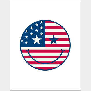 American Flag Retro Cute Smiley Face Posters and Art